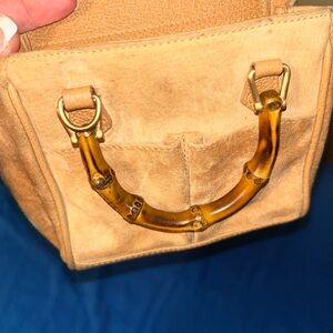 Gucci Tan Suede Shoulder Bag with Bamboo Accent